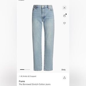 FRAME The Borrowed Stretch Cotton Jeans. Size 26. Color Dolly.